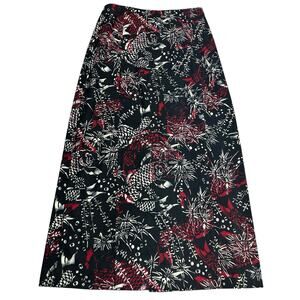 Harve Benard Sz 6 Maxi Skirt Back Stretch Black Red Koi Fish Work Dark Academia